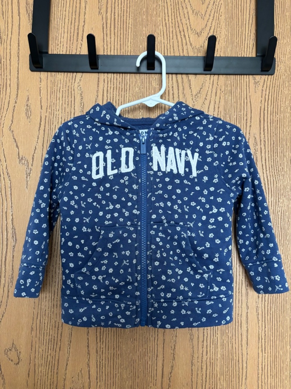 Old Navy Navy Blue Floral Hooded Zip-Up Sweatshirt 18-24M